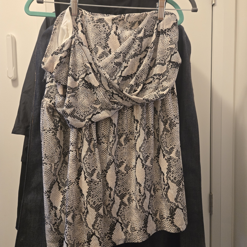 Snake Print Strapless Top - Neutral Black & Cream Peplum Style 19 " P2p 23" L